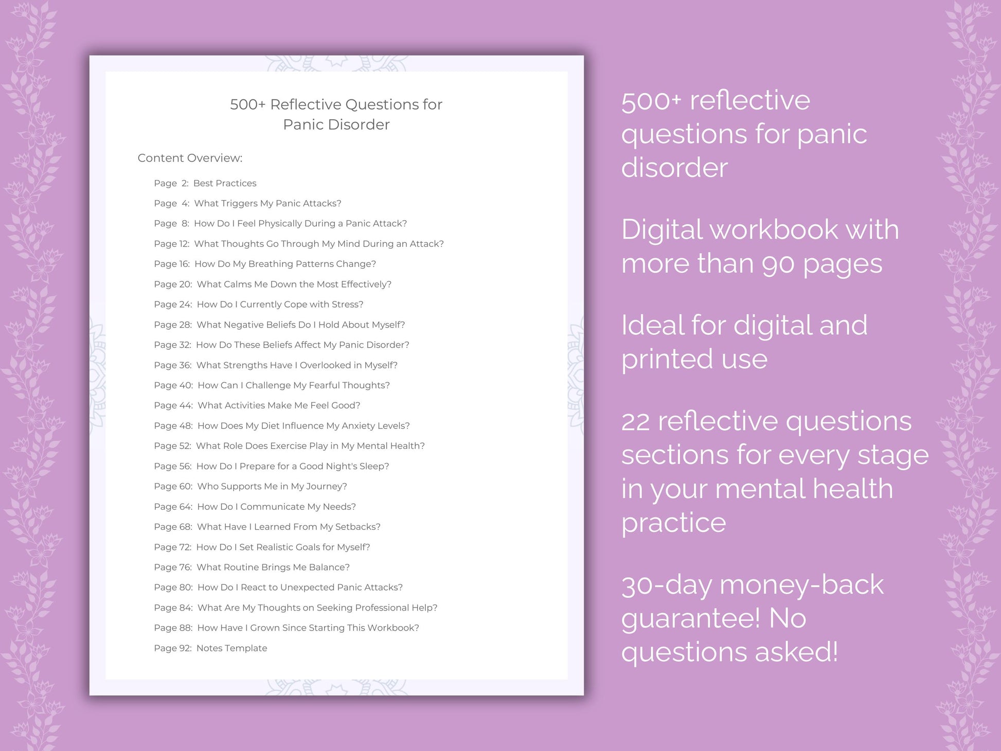 Panic Disorder Reflective Questions Resource