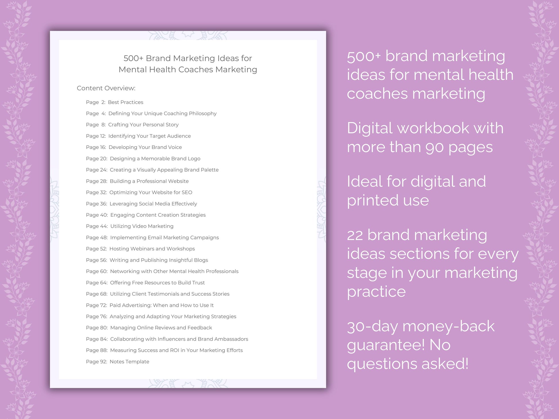 Mental Health Coaches Brand Marketing Ideas Worksheets