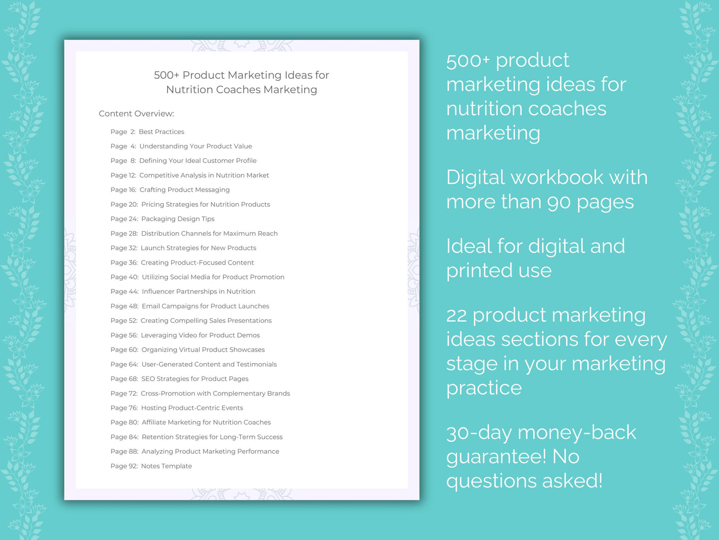Nutrition Coaches Product Marketing Ideas Worksheets