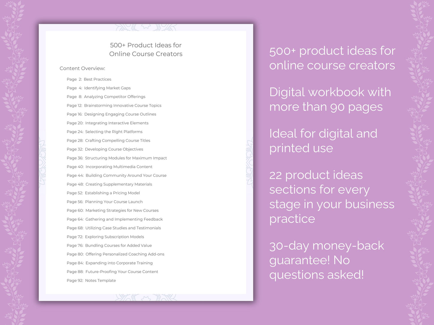 Online Course Creators Product Ideas Worksheets