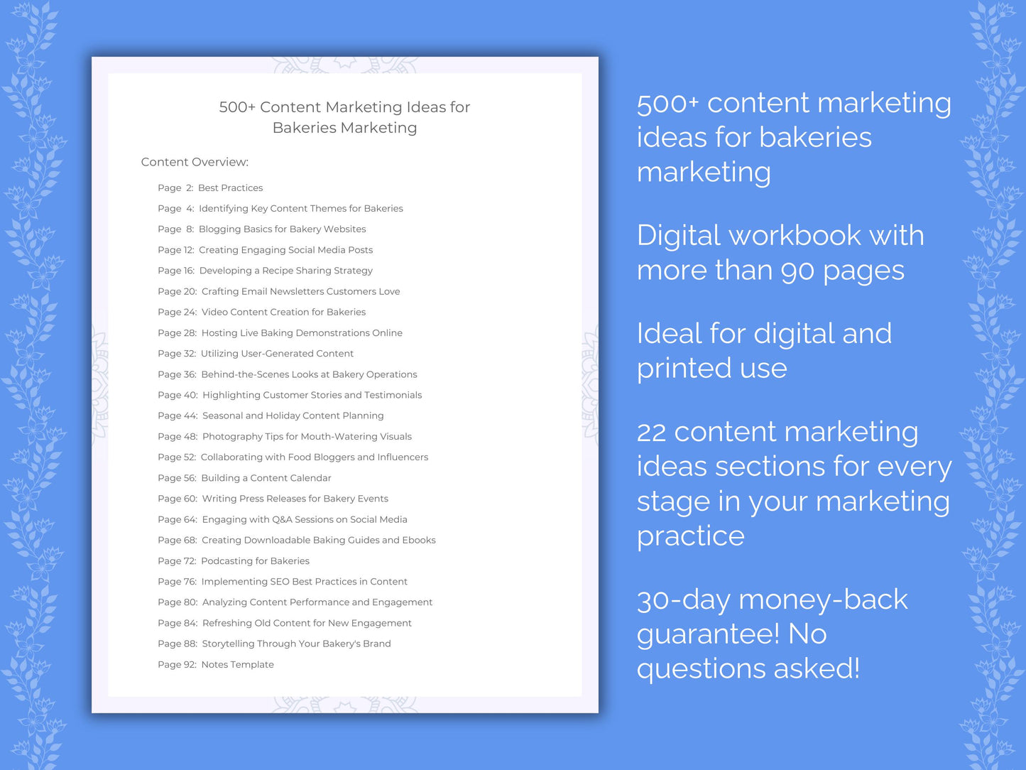 Bakeries Content Marketing Ideas Worksheets