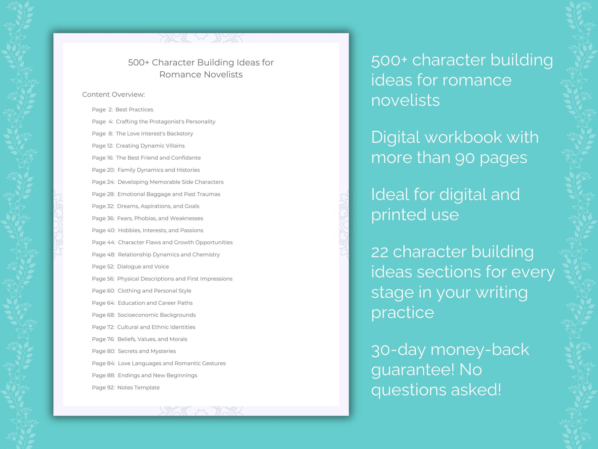 Romance Novelists Character Building Ideas Workbook