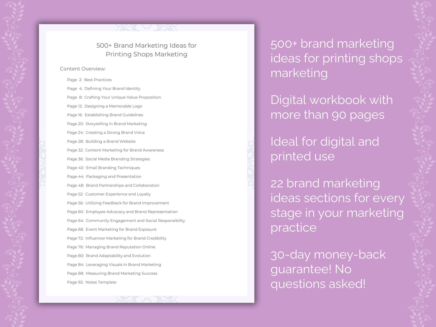 Printing Shops Brand Marketing Ideas Worksheets