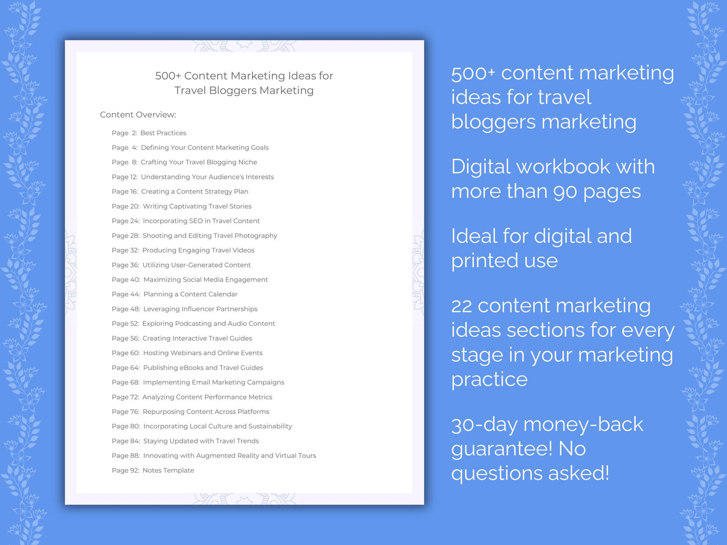 Travel Bloggers Content Marketing Ideas Worksheets