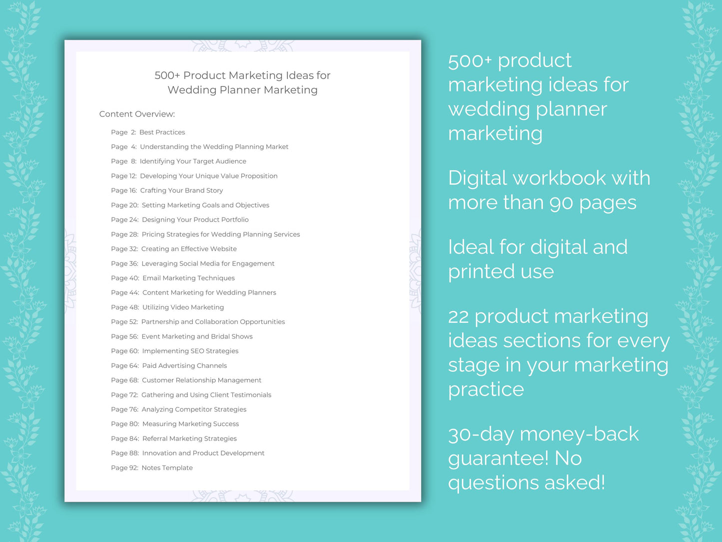 Wedding Planner Product Marketing Ideas Worksheets