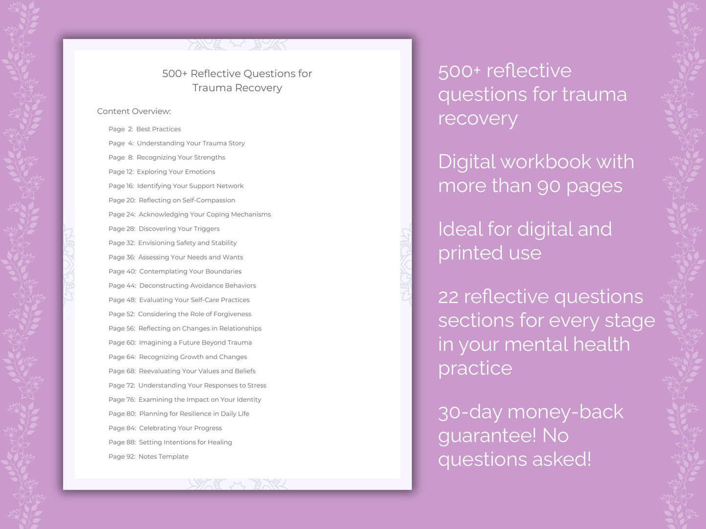 Trauma Recovery Reflective Questions Workbook