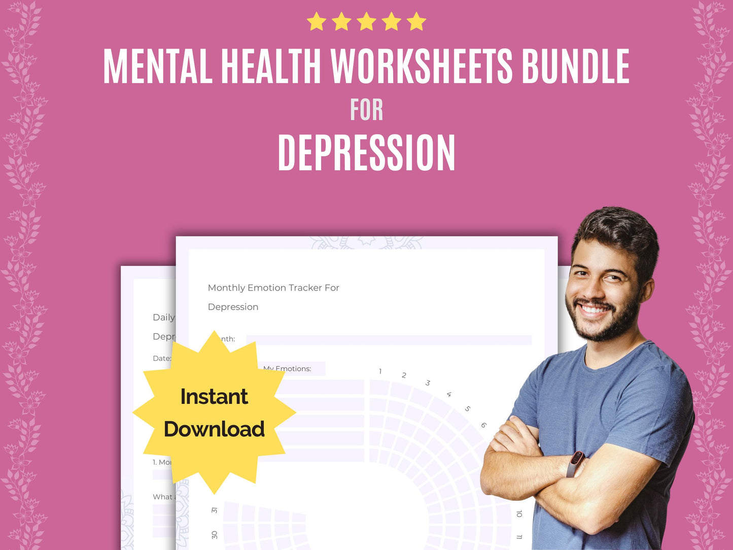 Depression Mental Health Worksheets Bundle | 40 Pages Mental Health PDF Workbook